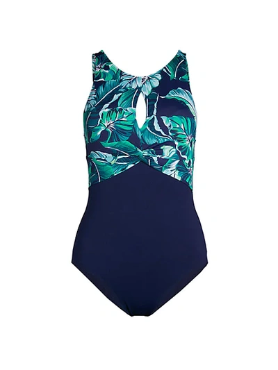 Shop Tommy Bahama Breezy Palm Colorblock One-piece Swimsuit In Navy
