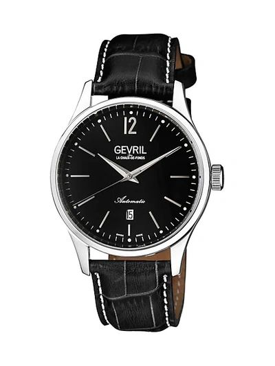 Shop Gevril Five Points Stainless Steel Leather Strap Watch