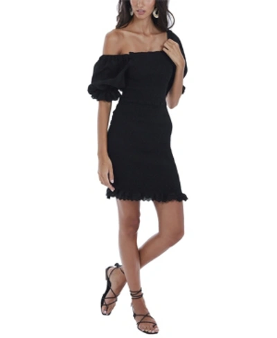 Shop Allison New York Women's Smocked Eyelet Sleeve Dress In Black