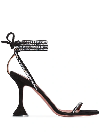 Shop Amina Muaddi Vita 95 Chain Strap Heels In Black
