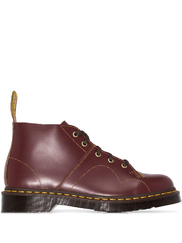 dr martens church oxblood leather flat ankle boots
