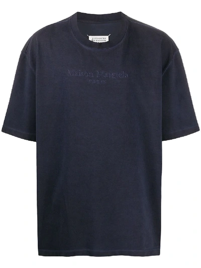 Shop Maison Margiela Oversized Embroidered Logo Faded T-shirt In Blue