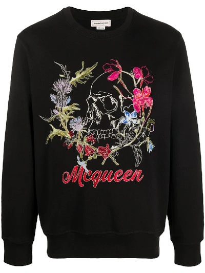 Shop Alexander Mcqueen Floral-embroidered Sweatshirt In Black