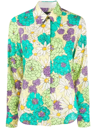 Shop Marc Jacobs Metallic-thread Floral Silk Shirt In Green