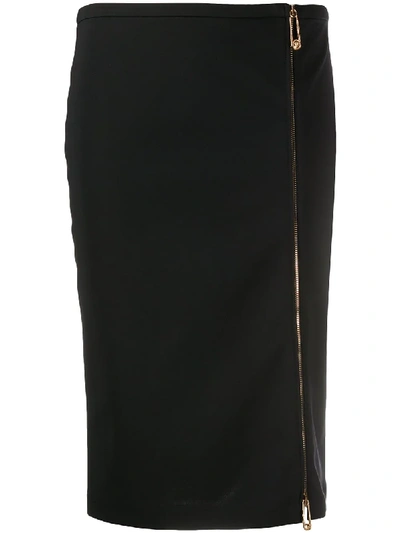 Shop Versace Safety Pin Zipped Pencil Skirt In Black