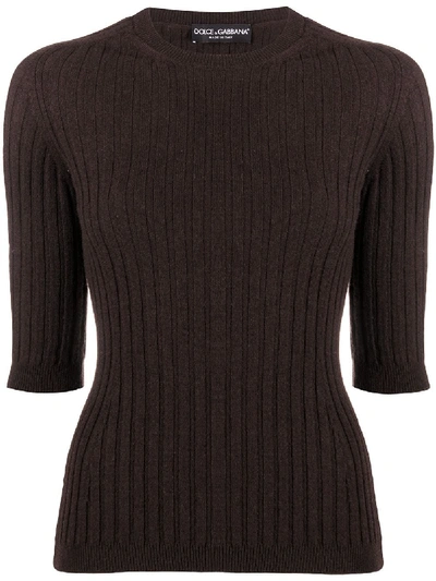 Shop Dolce & Gabbana Rib-knit Top In Brown