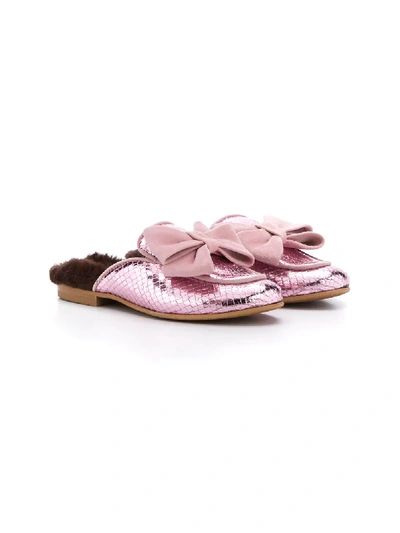 Shop Monnalisa Oversized Bow Mules In Pink