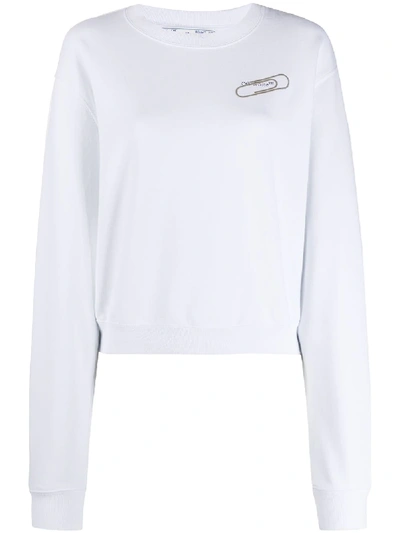 Shop Off-white Paper-clip Cropped Sweatshirt In White