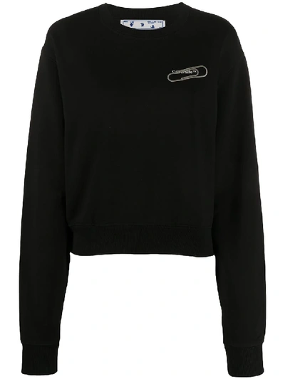 Shop Off-white Paper-clip Cropped Sweatshirt In Black