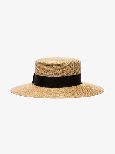 Shop Gucci Neutral Straw Boater Hat In Brown