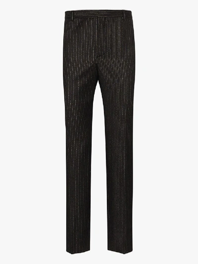 Shop Saint Laurent Metallic Stripe Tailored Trousers - Men's - Polyamide/cupro/wool/metallic Fibre In Black