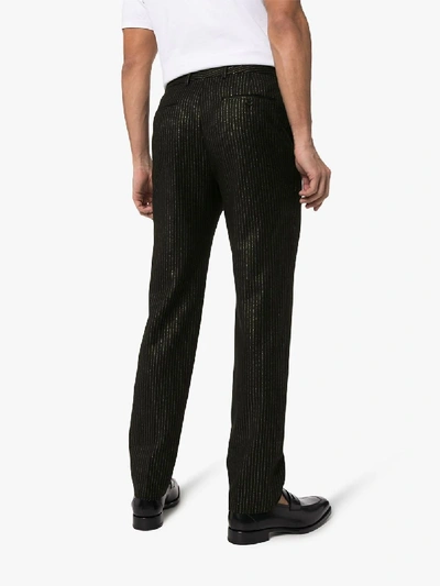 Shop Saint Laurent Metallic Stripe Tailored Trousers - Men's - Polyamide/cupro/wool/metallic Fibre In Black