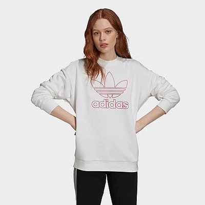 Shop Adidas Originals Adidas Women's Originals Outline Trefoil Crewneck Sweatshirt In White