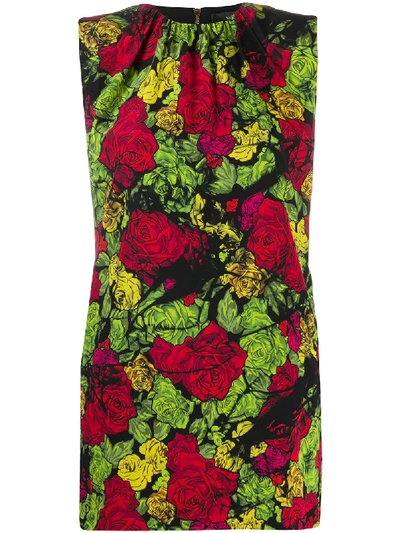 Shop Versace Tie-dye Roses Mini Dress In Black