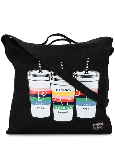 Shop Bapy By *a Bathing Ape® Drink Print Tote Bag In Black