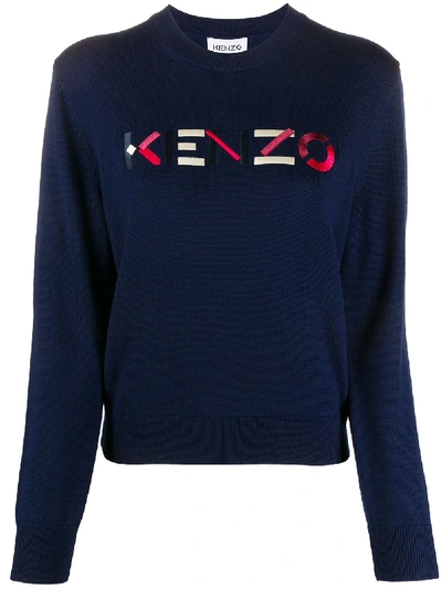 Shop Kenzo Embroidered Logo Crew Neck Jumper In Blue