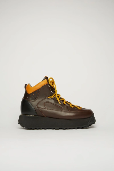Shop Acne Studios Leather Trekking Boots Brown