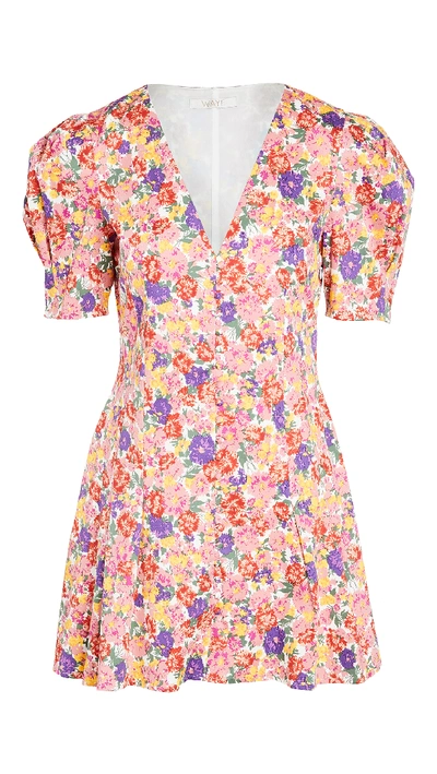 Shop Wayf Giada Puff Sleeve Mini Dress In Rainbow Carnations