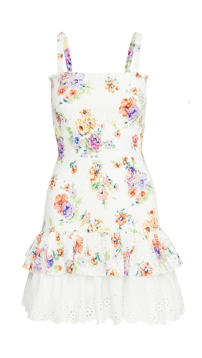 Shop Wayf Herbie Smocked Tiered Ruffle Mini Dress In Pastel Floral