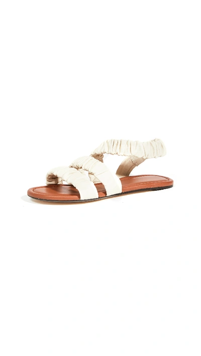 Shop Staud Ellie Ruched Sandals In Cream/tan