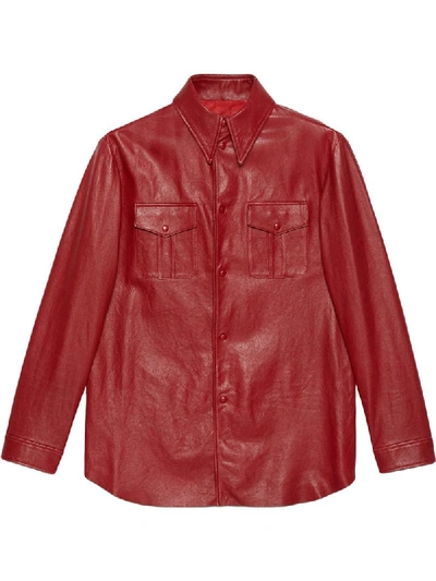 Shop Gucci Pointed-collar Shirt Jacket In Red