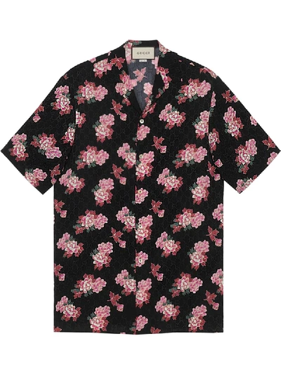 Shop Gucci Peony-print Bowling Shirt In Black