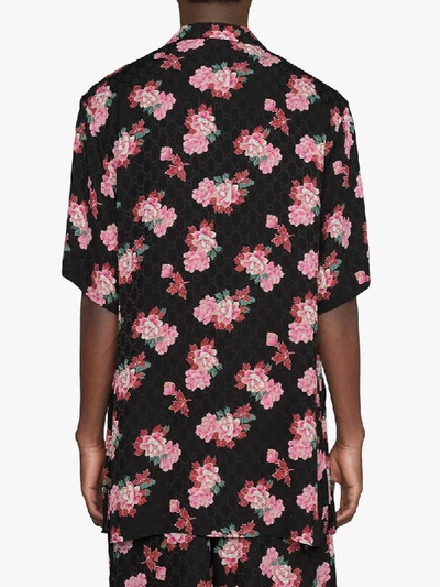 Shop Gucci Peony-print Bowling Shirt In Black