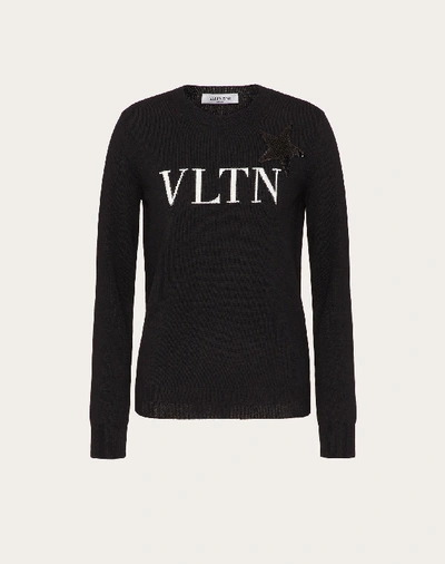 Shop Valentino Cashmere Wool Intarsia Sweater In Black/ivory
