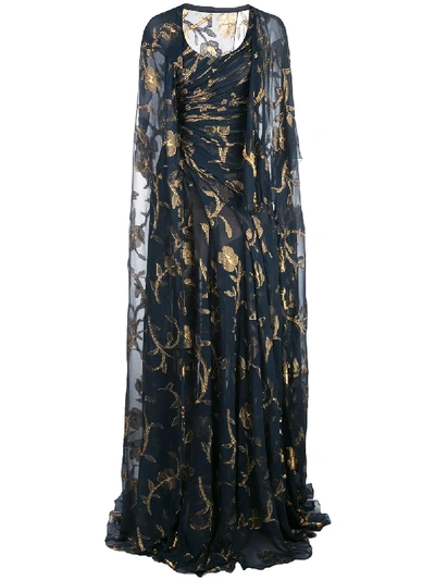 Shop Oscar De La Renta Lurex Fil Coupé Gown In Blue