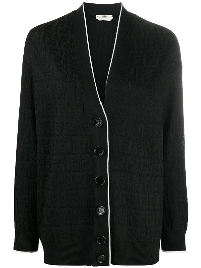 Shop Fendi Ff Embroidered Cardigan In Black