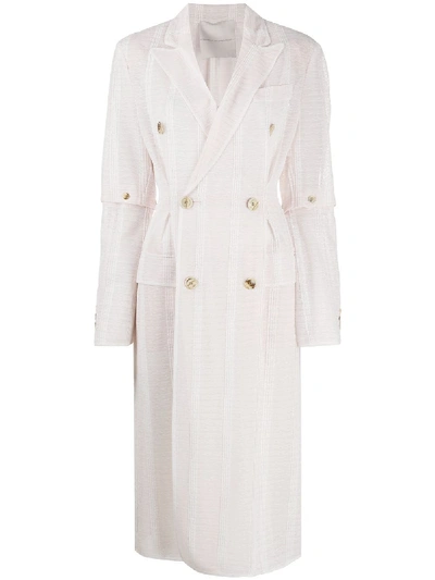 Shop Marco De Vincenzo Double Breasted Woven Striped Coat In Pink
