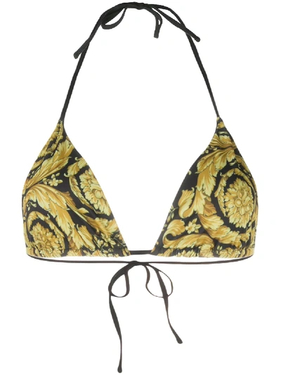 Shop Versace Barocco Print Bikni Top In Gold