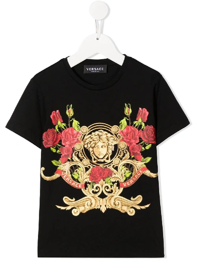 Shop Young Versace Branded T-shirt In Black