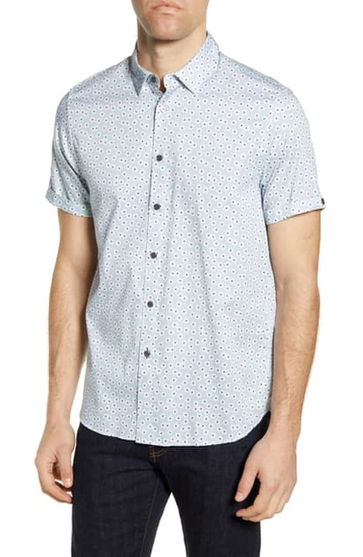 Shop Ted Baker Relax Floral Short Sleeve Button-up Shirt In Light Blue