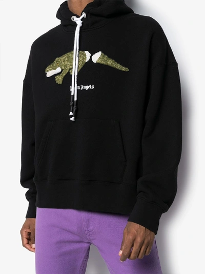 Shop Palm Angels Crocodile Print Hoodie In Black