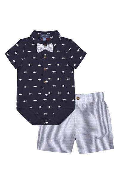 Shop Andy & Evan Bodysuit, Shorts & Bow Tie Set In Navy