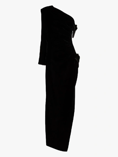 Shop Saint Laurent Velvet One Shoulder Bow Gown In Black