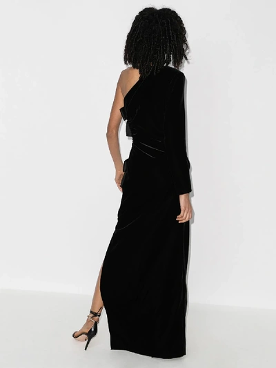 Shop Saint Laurent Velvet One Shoulder Bow Gown In Black