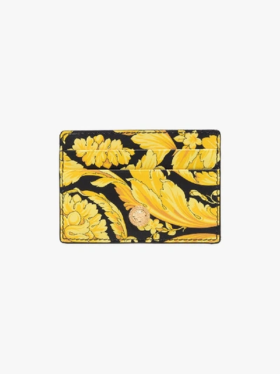 Shop Versace Yellow And Black Baroque Print Leather Card Holder