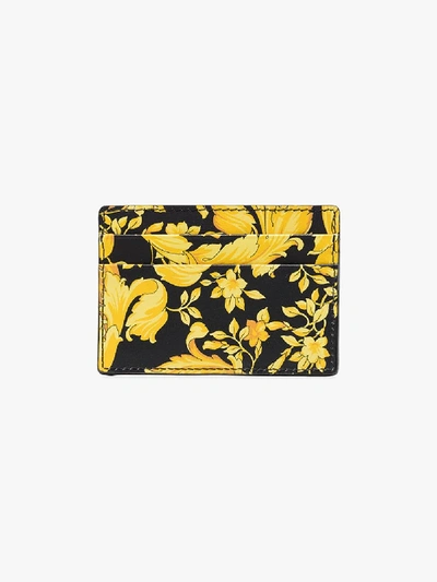 Shop Versace Yellow And Black Baroque Print Leather Card Holder