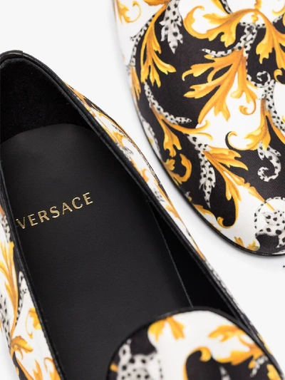Shop Versace Multicoloured Baroque Print Silk Loafers In White