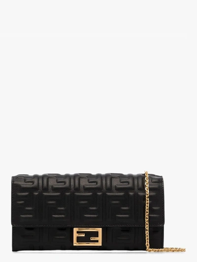 Shop Fendi Black Baguette Leather Clutch Bag