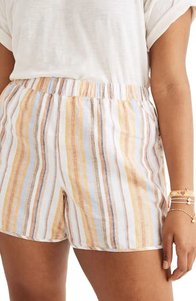 Shop Madewell Rainbow Stripe Linen & Cotton Pull-on Shorts In Broome Stripe Tungsten Glow