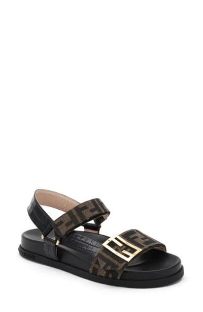 Shop Fendi Ff Logo Sandal In Brown