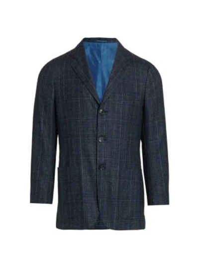 Shop Kiton Wool Plaid Sports Coat In Blue