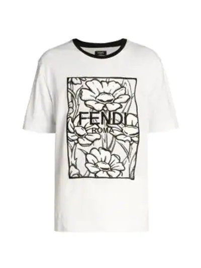 Shop Fendi Flowers Embossed Logo T-shirt In Bianco