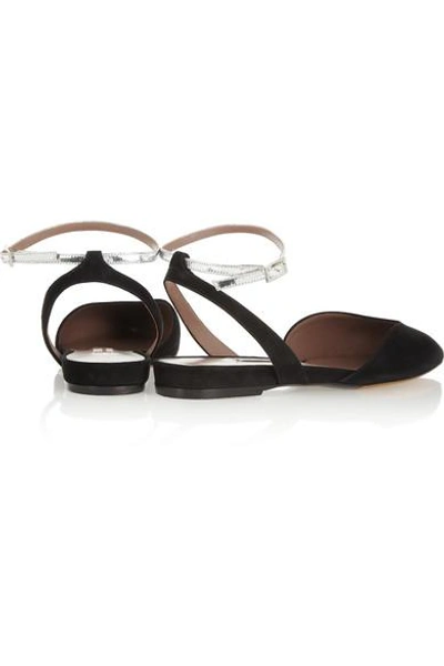 Shop Tabitha Simmons Vera Metallic Leather And Suede Point-toe Flats In Black