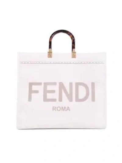 Shop Fendi Logo Leather Shopper In Ice White