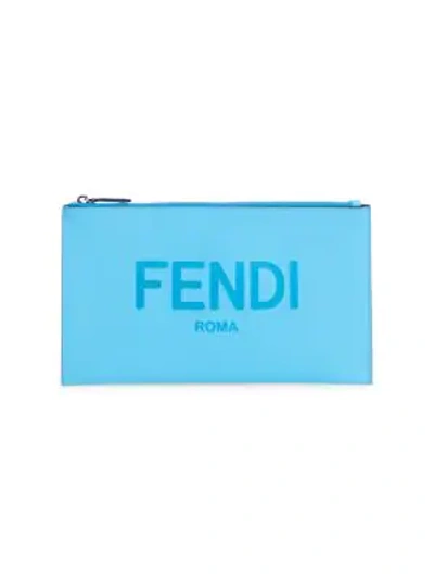 Shop Fendi Medium Logo Leather Pouch In Pool Palladium