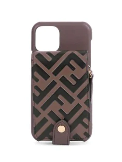 Shop Fendi Ff Logo Leather Iphone 11 Case In Black Maya